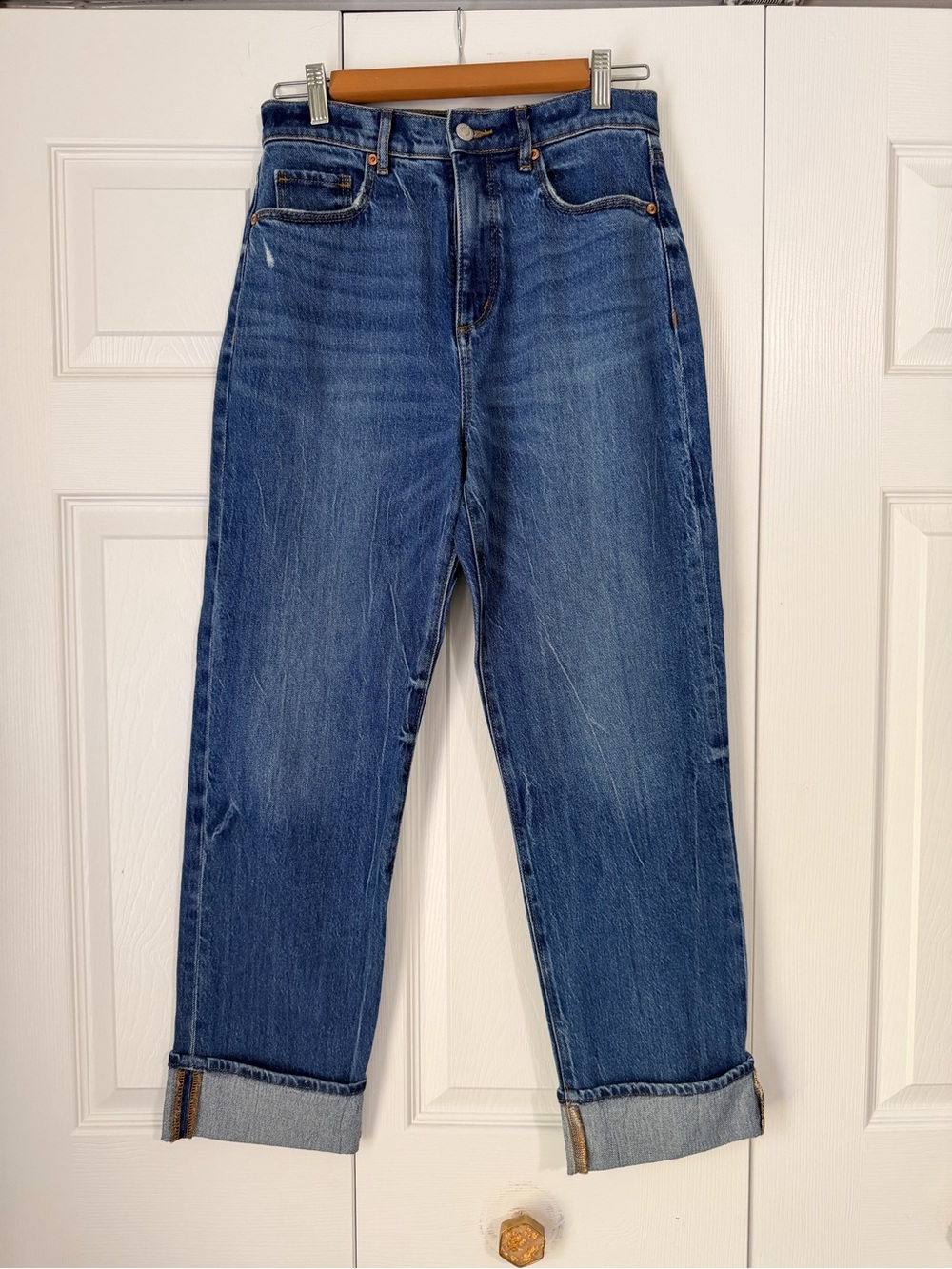 LOFT The Straight Jeans Size 2/26 High Rise Cuffed Distressed Denim